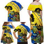Eels Rugby ANZAC Day Family Matching Off Shoulder Maxi Dress and Hawaiian Shirt Parra Mascot Rosemary Starry Night