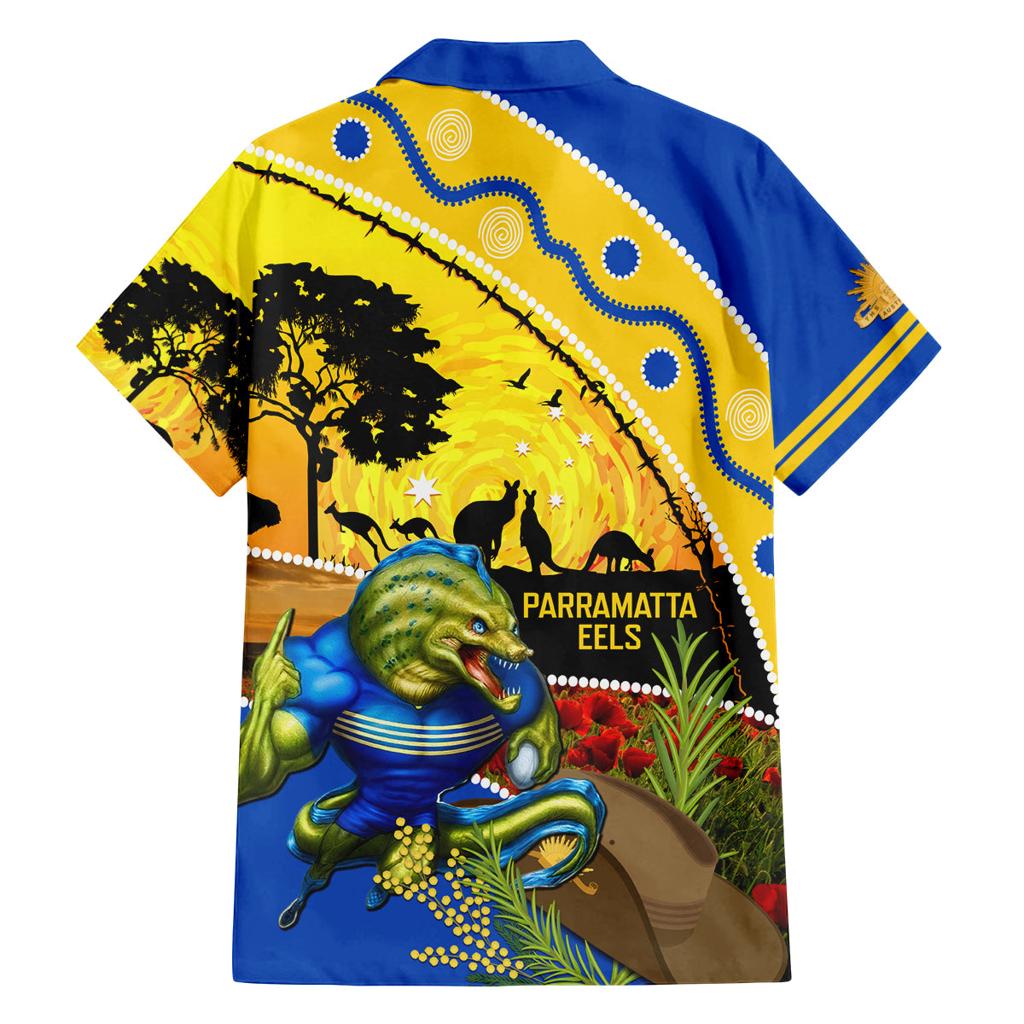 Eels Rugby ANZAC Day Family Matching Off Shoulder Maxi Dress and Hawaiian Shirt Parra Mascot Rosemary Starry Night