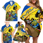 Eels Rugby ANZAC Day Family Matching Off Shoulder Short Dress and Hawaiian Shirt Parra Mascot Rosemary Starry Night
