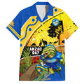 Eels Rugby ANZAC Day Family Matching Off Shoulder Short Dress and Hawaiian Shirt Parra Mascot Rosemary Starry Night
