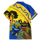 Eels Rugby ANZAC Day Family Matching Off Shoulder Short Dress and Hawaiian Shirt Parra Mascot Rosemary Starry Night