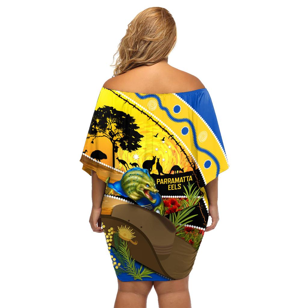 Eels Rugby ANZAC Day Family Matching Off Shoulder Short Dress and Hawaiian Shirt Parra Mascot Rosemary Starry Night