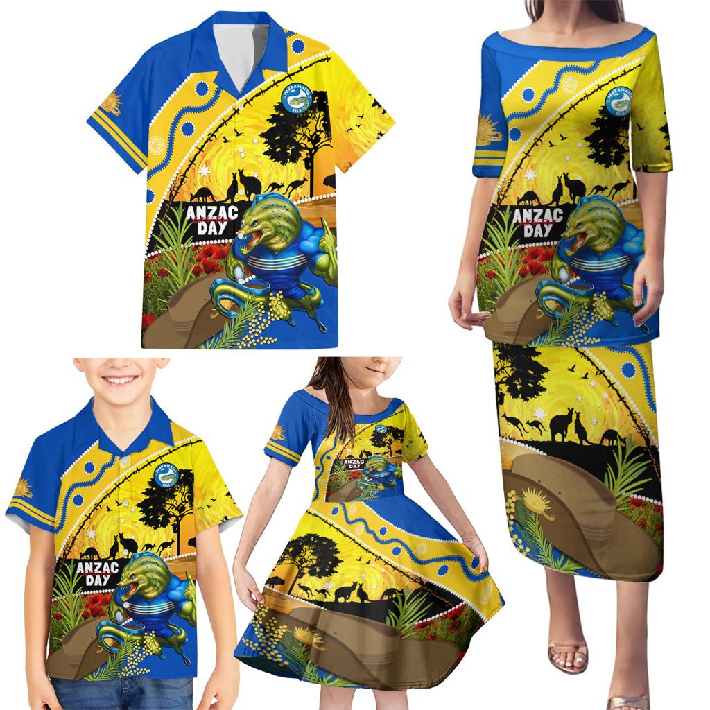 Eels Rugby ANZAC Day Family Matching Puletasi and Hawaiian Shirt Parra Mascot Rosemary Starry Night