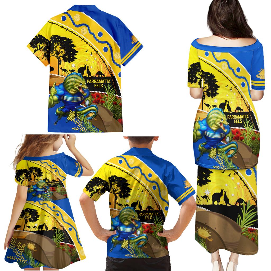 Eels Rugby ANZAC Day Family Matching Puletasi and Hawaiian Shirt Parra Mascot Rosemary Starry Night