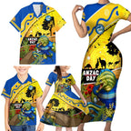 Eels Rugby ANZAC Day Family Matching Short Sleeve Bodycon Dress and Hawaiian Shirt Parra Mascot Rosemary Starry Night