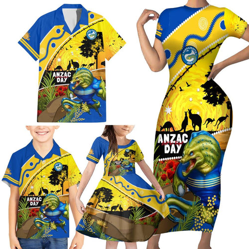 Eels Rugby ANZAC Day Family Matching Short Sleeve Bodycon Dress and Hawaiian Shirt Parra Mascot Rosemary Starry Night