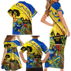 Eels Rugby ANZAC Day Family Matching Short Sleeve Bodycon Dress and Hawaiian Shirt Parra Mascot Rosemary Starry Night