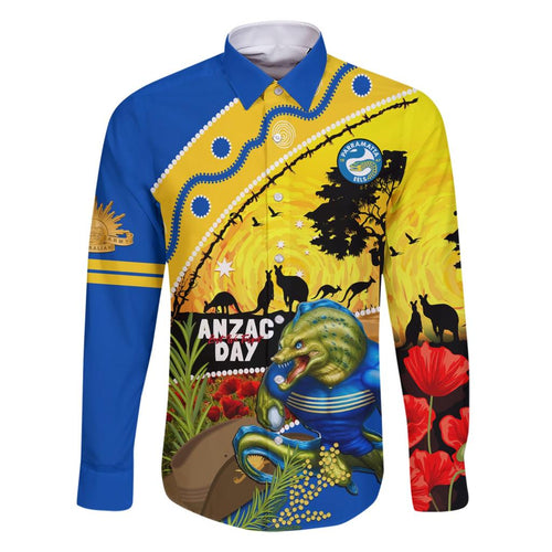 Eels Rugby ANZAC Day Family Matching Short Sleeve Bodycon Dress and Hawaiian Shirt Parra Mascot Rosemary Starry Night