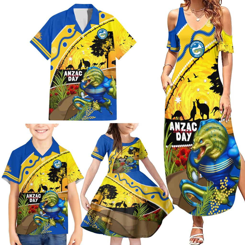 Eels Rugby ANZAC Day Family Matching Summer Maxi Dress and Hawaiian Shirt Parra Mascot Rosemary Starry Night