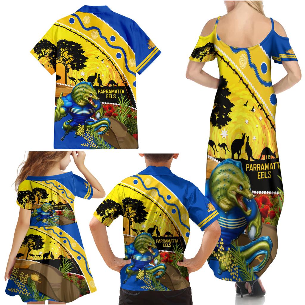 Eels Rugby ANZAC Day Family Matching Summer Maxi Dress and Hawaiian Shirt Parra Mascot Rosemary Starry Night