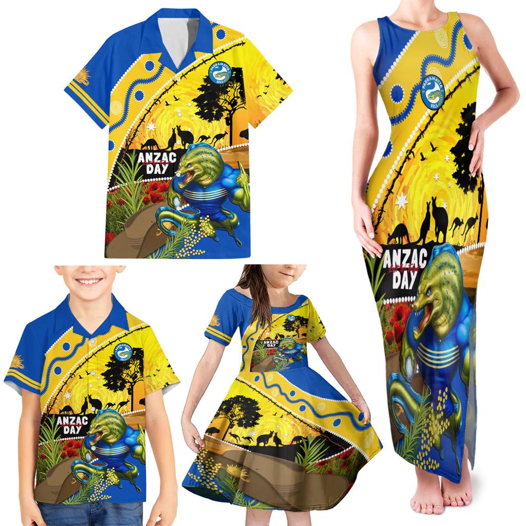 Eels Rugby ANZAC Day Family Matching Tank Maxi Dress and Hawaiian Shirt Parra Mascot Rosemary Starry Night