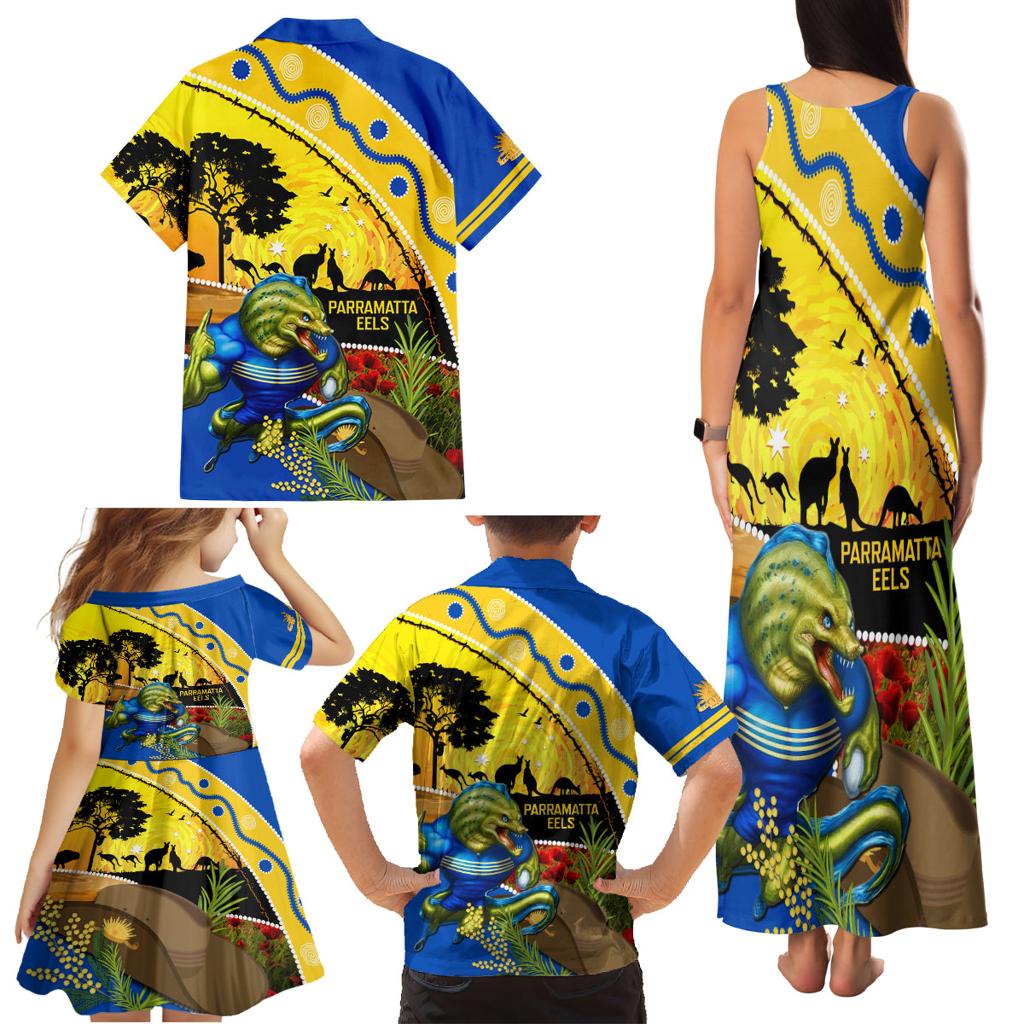 Eels Rugby ANZAC Day Family Matching Tank Maxi Dress and Hawaiian Shirt Parra Mascot Rosemary Starry Night