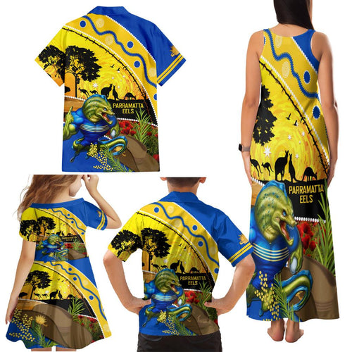 Eels Rugby ANZAC Day Family Matching Tank Maxi Dress and Hawaiian Shirt Parra Mascot Rosemary Starry Night