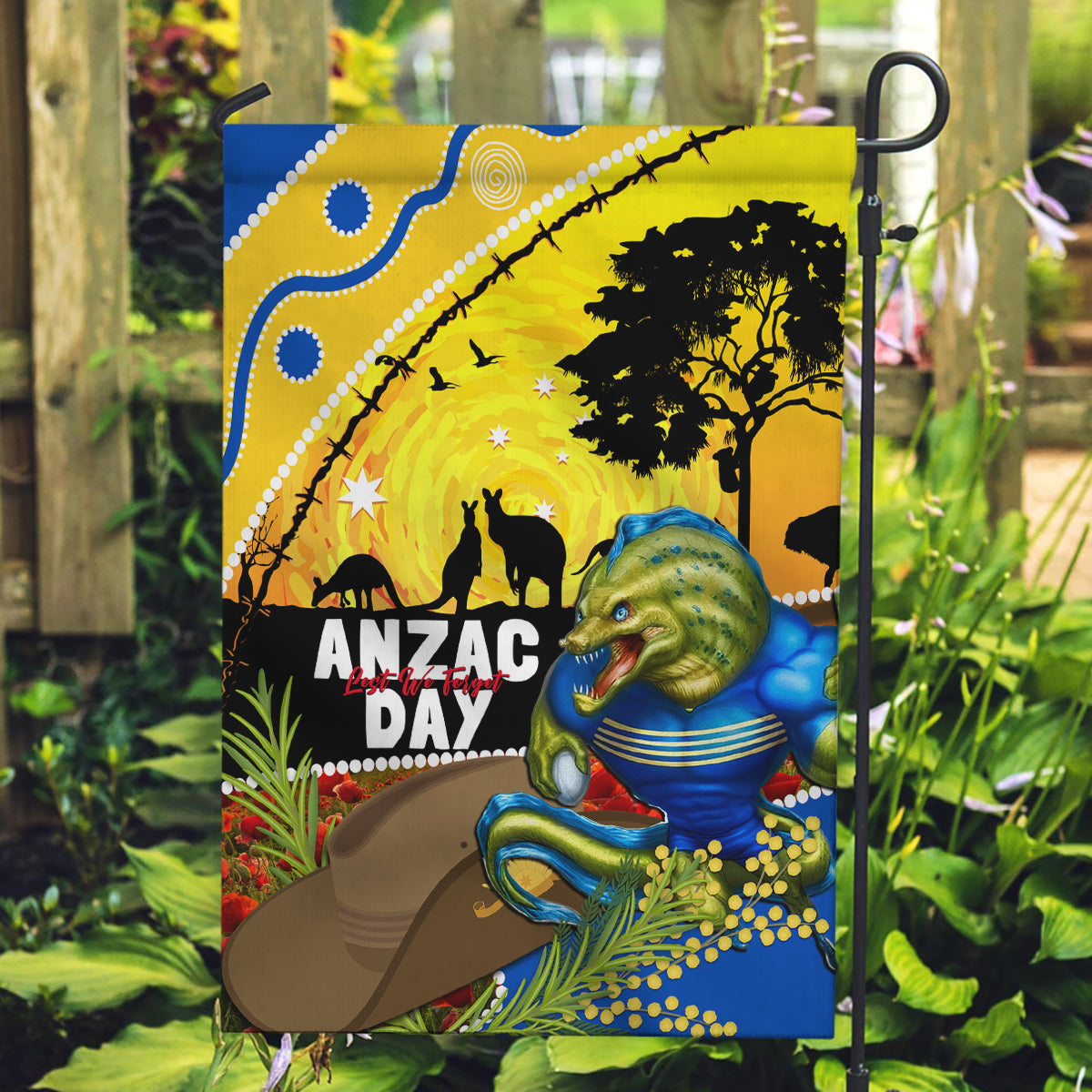 Eels Rugby ANZAC Day Garden Flag Parra Mascot Rosemary Starry Night