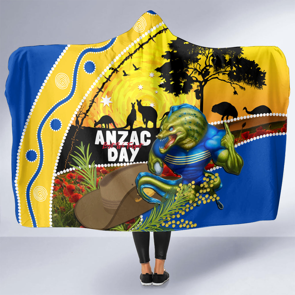 Eels Rugby ANZAC Day Hooded Blanket Parra Mascot Rosemary Starry Night