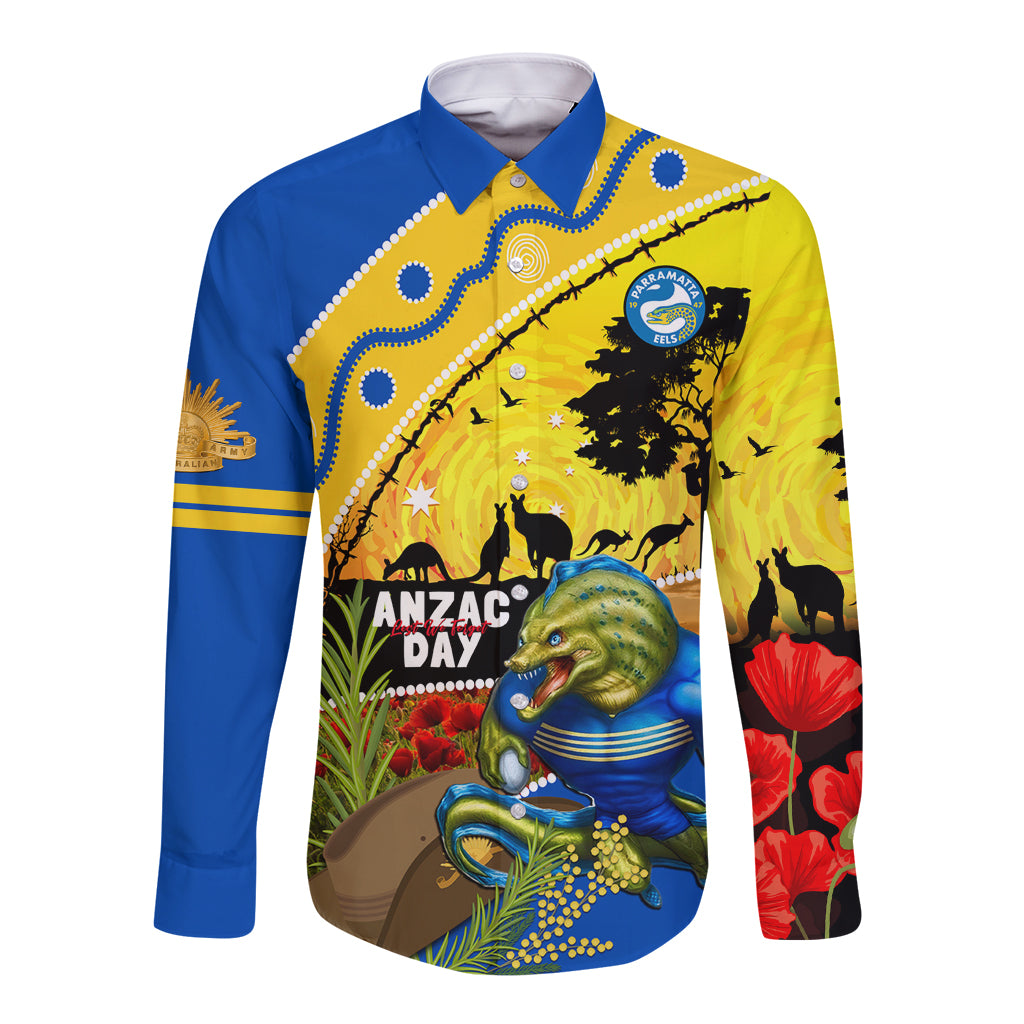Eels Rugby ANZAC Day Long Sleeve Button Shirt Parra Mascot Rosemary Starry Night