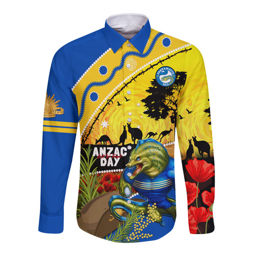 Eels Rugby ANZAC Day Long Sleeve Button Shirt Parra Mascot Rosemary Starry Night