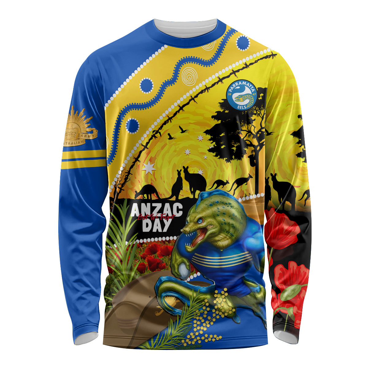 Eels Rugby ANZAC Day Long Sleeve Shirt Parra Mascot Rosemary Starry Night