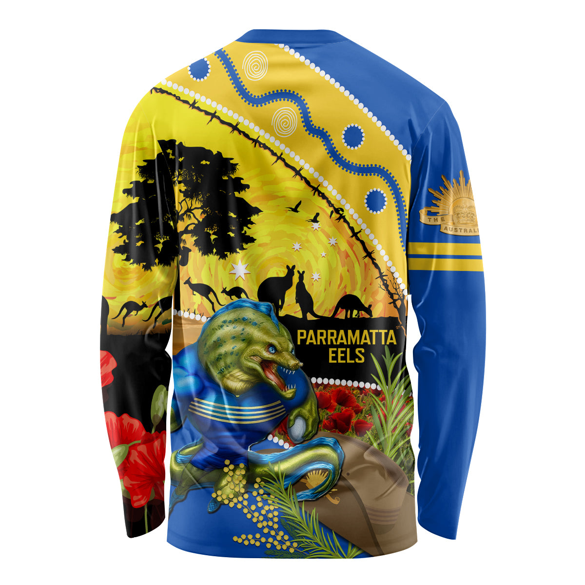 Eels Rugby ANZAC Day Long Sleeve Shirt Parra Mascot Rosemary Starry Night