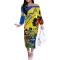 Eels Rugby ANZAC Day Off The Shoulder Long Sleeve Dress Parra Mascot Rosemary Starry Night