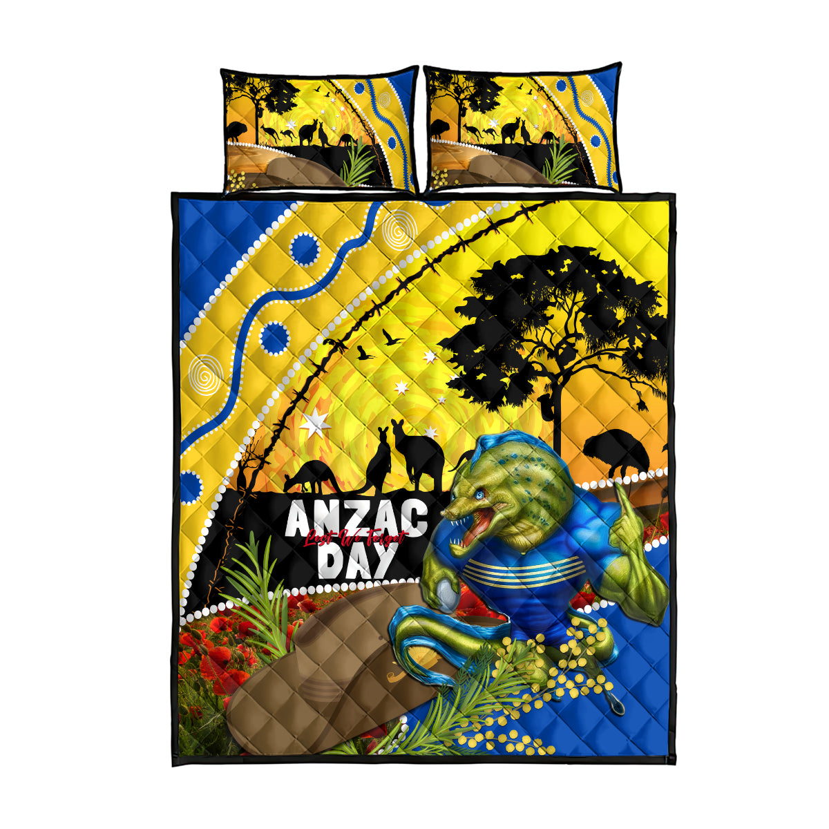 Eels Rugby ANZAC Day Quilt Bed Set Parra Mascot Rosemary Starry Night