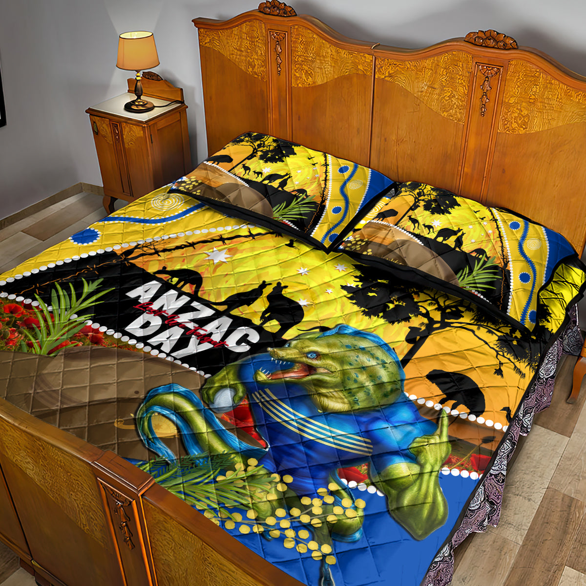 Eels Rugby ANZAC Day Quilt Bed Set Parra Mascot Rosemary Starry Night