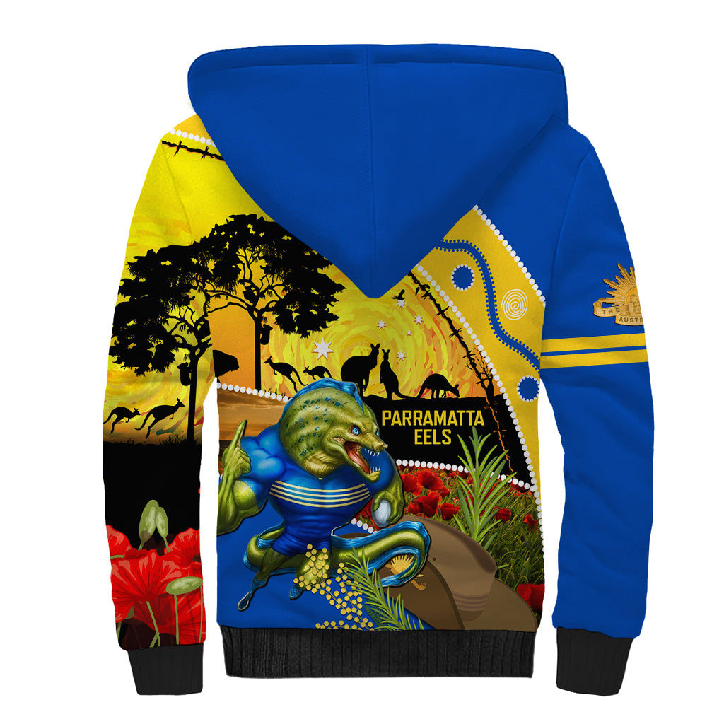 Eels Rugby ANZAC Day Sherpa Hoodie Parra Mascot Rosemary Starry Night