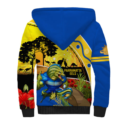 Eels Rugby ANZAC Day Sherpa Hoodie Parra Mascot Rosemary Starry Night