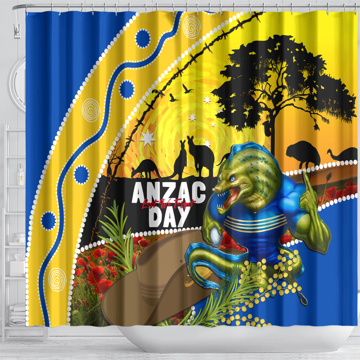 Eels Rugby ANZAC Day Shower Curtain Parra Mascot Rosemary Starry Night