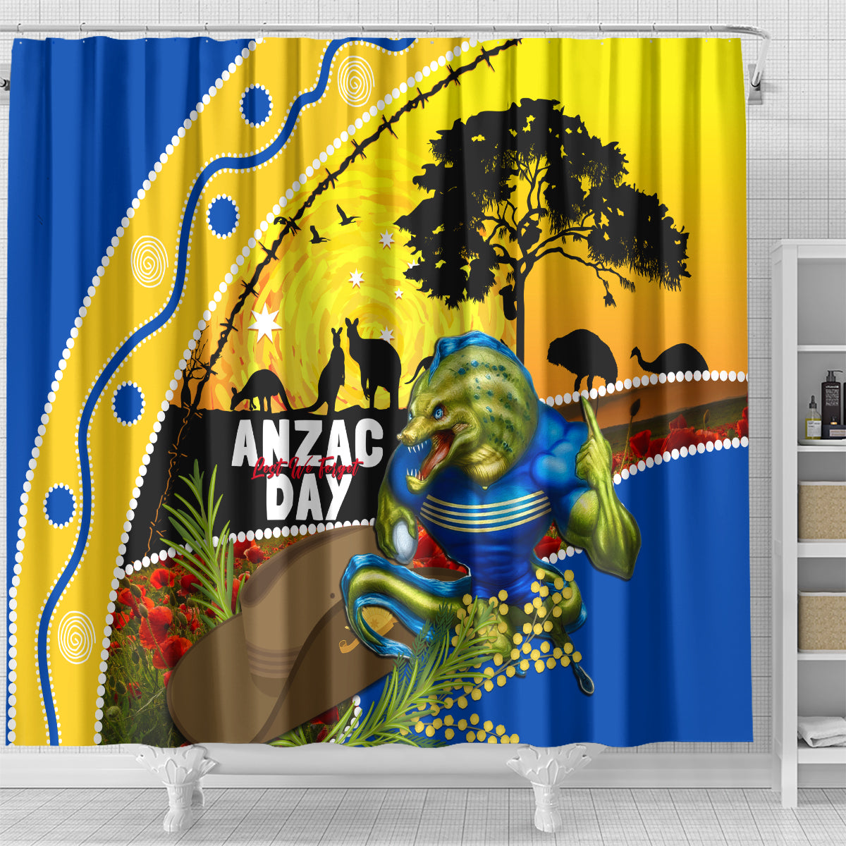 Eels Rugby ANZAC Day Shower Curtain Parra Mascot Rosemary Starry Night