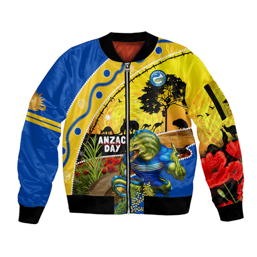 Eels Rugby ANZAC Day Sleeve Zip Bomber Jacket Parra Mascot Rosemary Starry Night