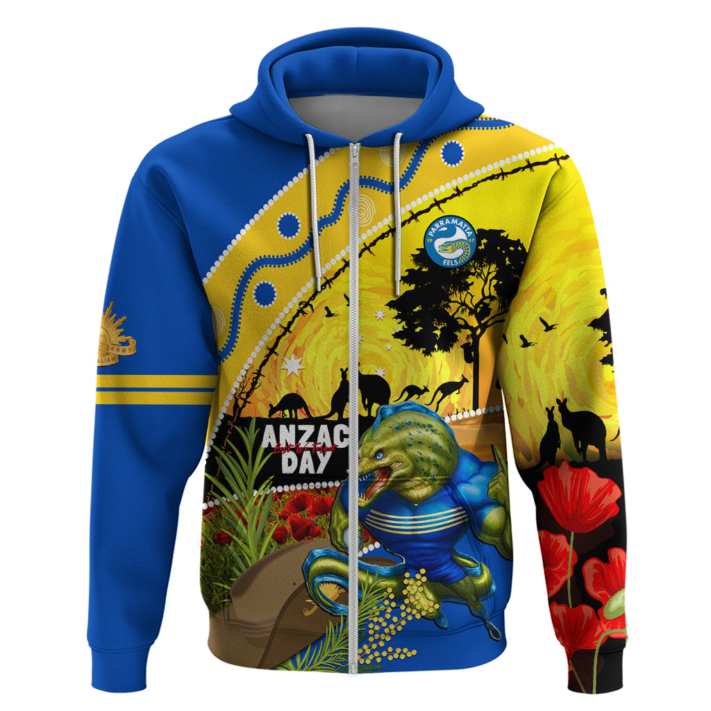 Eels Rugby ANZAC Day Zip Hoodie Parra Mascot Rosemary Starry Night