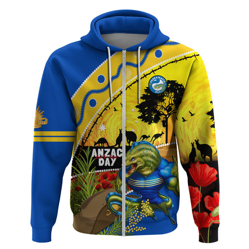 Eels Rugby ANZAC Day Zip Hoodie Parra Mascot Rosemary Starry Night