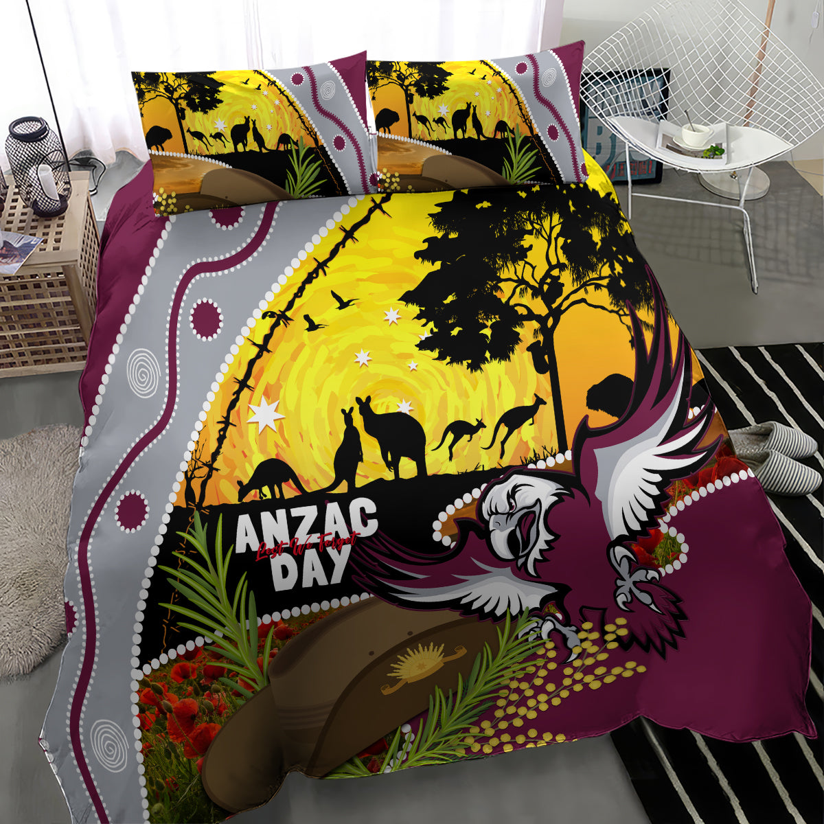 Eagles Rugby ANZAC Day Bedding Set Silvertails Rosemary Starry Night