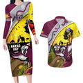 Eagles Rugby ANZAC Day Couples Matching Long Sleeve Bodycon Dress and Hawaiian Shirt Silvertails Rosemary Starry Night