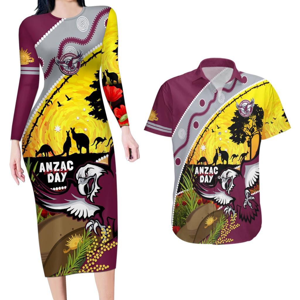 Eagles Rugby ANZAC Day Couples Matching Long Sleeve Bodycon Dress and Hawaiian Shirt Silvertails Rosemary Starry Night