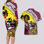 Eagles Rugby ANZAC Day Couples Matching Long Sleeve Bodycon Dress and Hawaiian Shirt Silvertails Rosemary Starry Night
