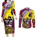 Eagles Rugby ANZAC Day Couples Matching Long Sleeve Bodycon Dress and Long Sleeve Button Shirt Silvertails Rosemary Starry Night
