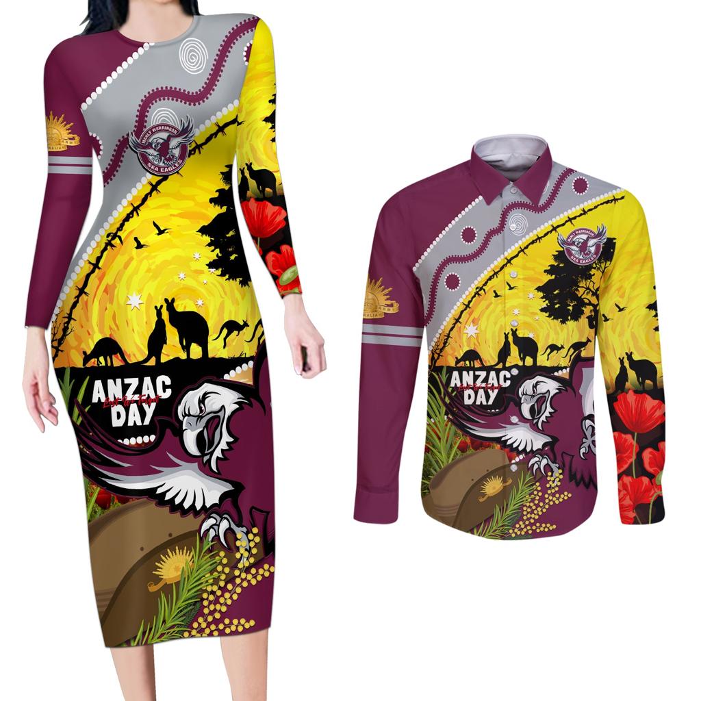 Eagles Rugby ANZAC Day Couples Matching Long Sleeve Bodycon Dress and Long Sleeve Button Shirt Silvertails Rosemary Starry Night