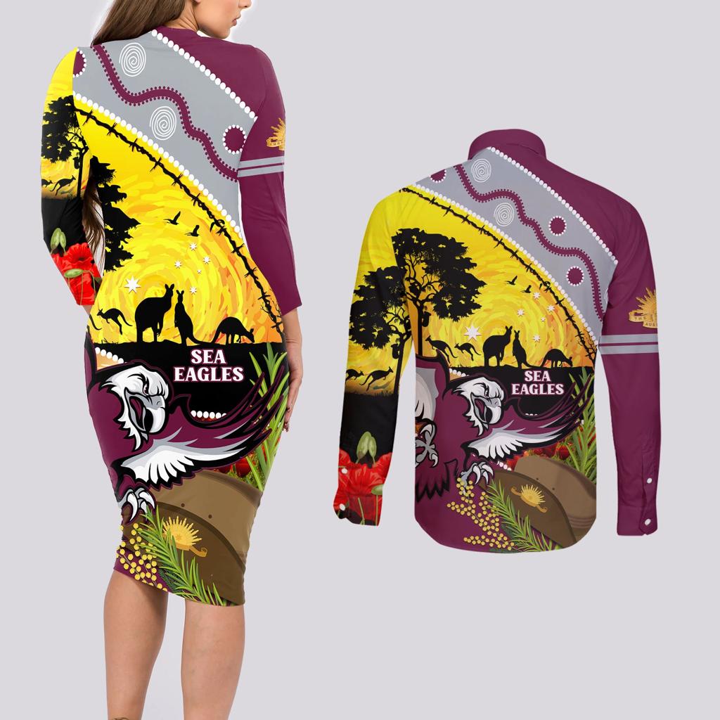 Eagles Rugby ANZAC Day Couples Matching Long Sleeve Bodycon Dress and Long Sleeve Button Shirt Silvertails Rosemary Starry Night