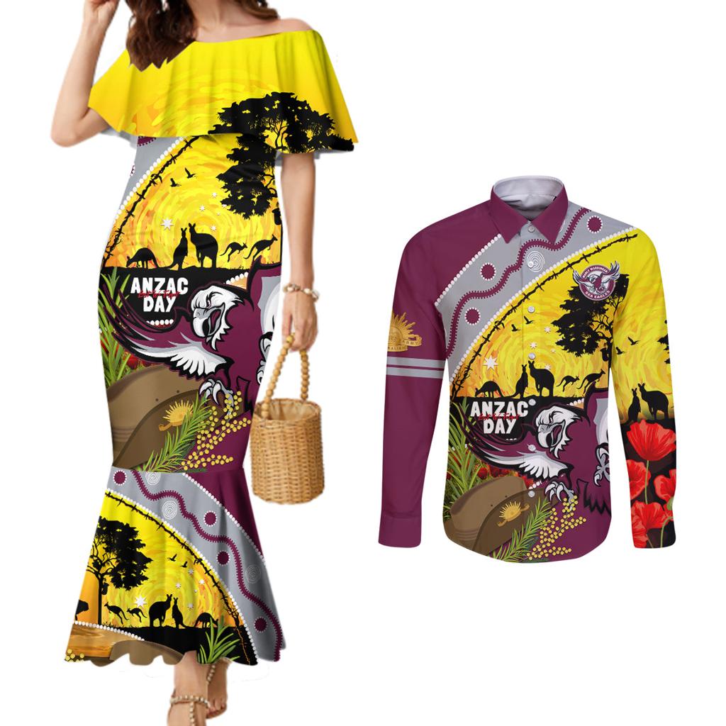 Eagles Rugby ANZAC Day Couples Matching Mermaid Dress and Long Sleeve Button Shirt Silvertails Rosemary Starry Night