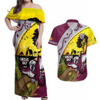 Eagles Rugby ANZAC Day Couples Matching Off Shoulder Maxi Dress and Hawaiian Shirt Silvertails Rosemary Starry Night