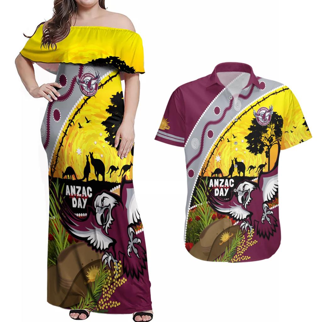 Eagles Rugby ANZAC Day Couples Matching Off Shoulder Maxi Dress and Hawaiian Shirt Silvertails Rosemary Starry Night