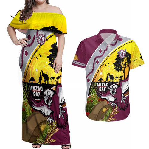 Eagles Rugby ANZAC Day Couples Matching Off Shoulder Maxi Dress and Hawaiian Shirt Silvertails Rosemary Starry Night