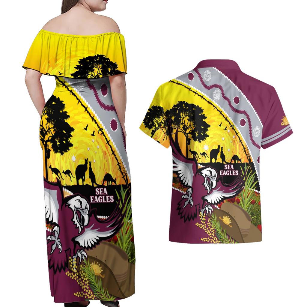 Eagles Rugby ANZAC Day Couples Matching Off Shoulder Maxi Dress and Hawaiian Shirt Silvertails Rosemary Starry Night