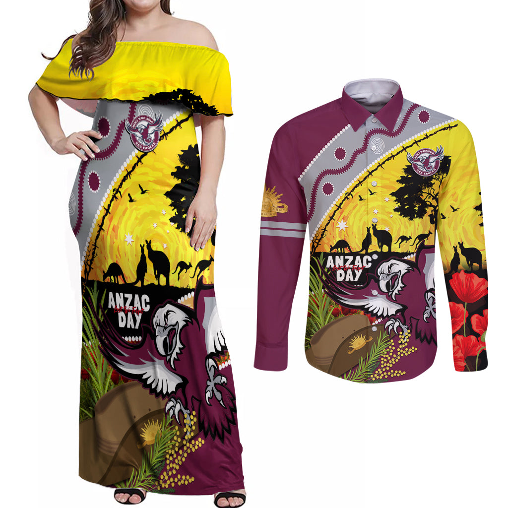 Eagles Rugby ANZAC Day Couples Matching Off Shoulder Maxi Dress and Long Sleeve Button Shirt Silvertails Rosemary Starry Night