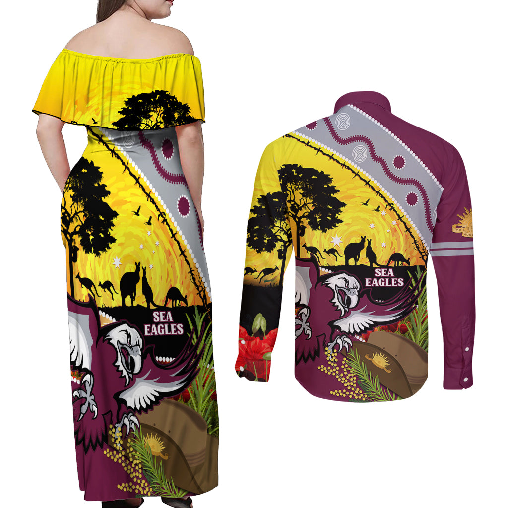 Eagles Rugby ANZAC Day Couples Matching Off Shoulder Maxi Dress and Long Sleeve Button Shirt Silvertails Rosemary Starry Night