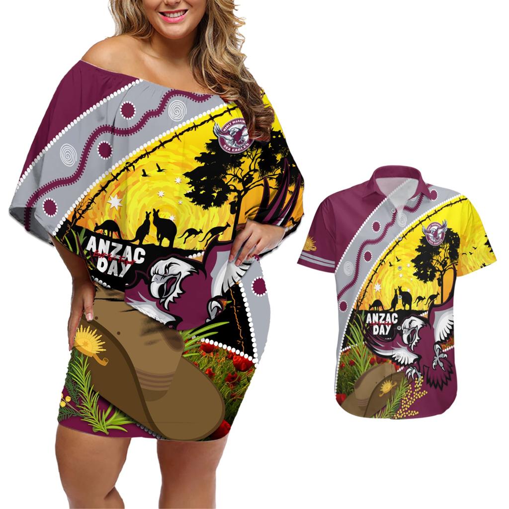 Eagles Rugby ANZAC Day Couples Matching Off Shoulder Short Dress and Hawaiian Shirt Silvertails Rosemary Starry Night
