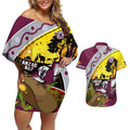 Eagles Rugby ANZAC Day Couples Matching Off Shoulder Short Dress and Hawaiian Shirt Silvertails Rosemary Starry Night