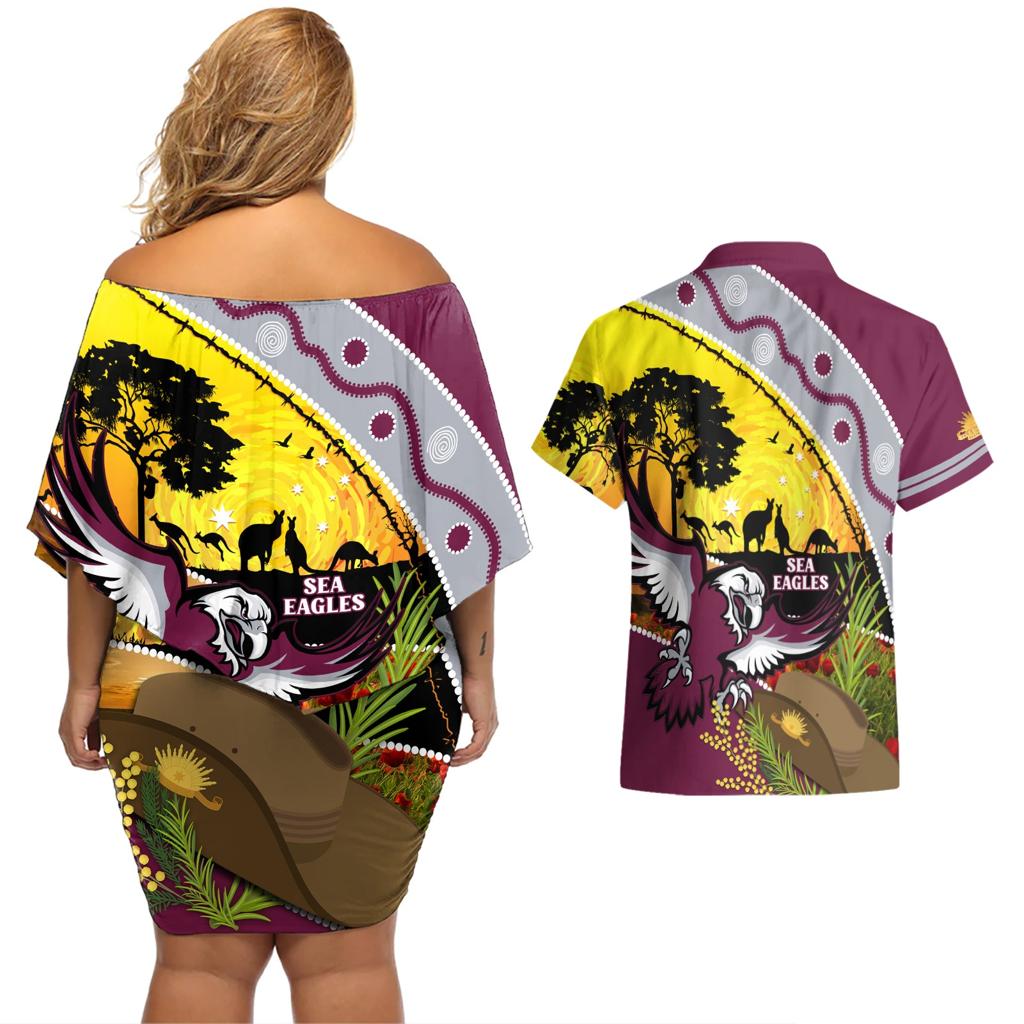Eagles Rugby ANZAC Day Couples Matching Off Shoulder Short Dress and Hawaiian Shirt Silvertails Rosemary Starry Night